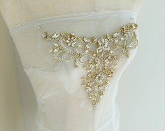 Gold Rhinestone neckline, v neckline, rhinestone sweetheart neckline,  rhinestone applique for dress dance costume, rhinestone  necklace
