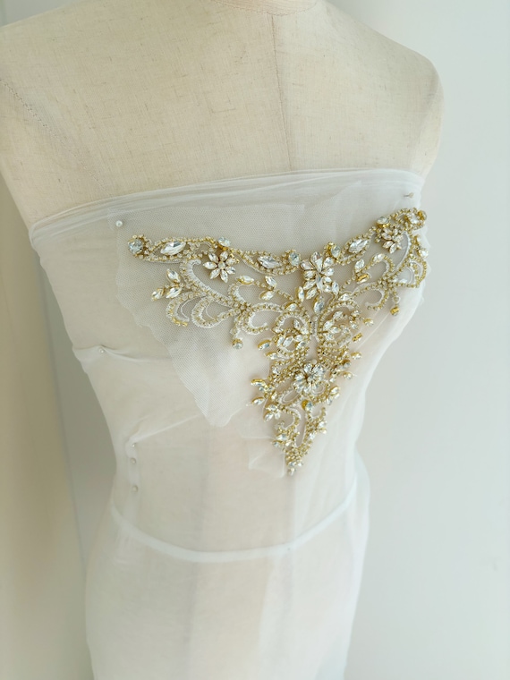 Gold Rhinestone neckline, v neckline, rhinestone sweetheart neckline,  rhinestone applique for dress dance costume, rhinestone  necklace