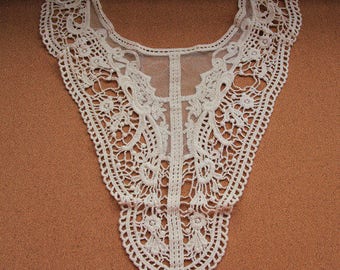 cream lace collar applique, cotton embroidered lace collar, lace neckline