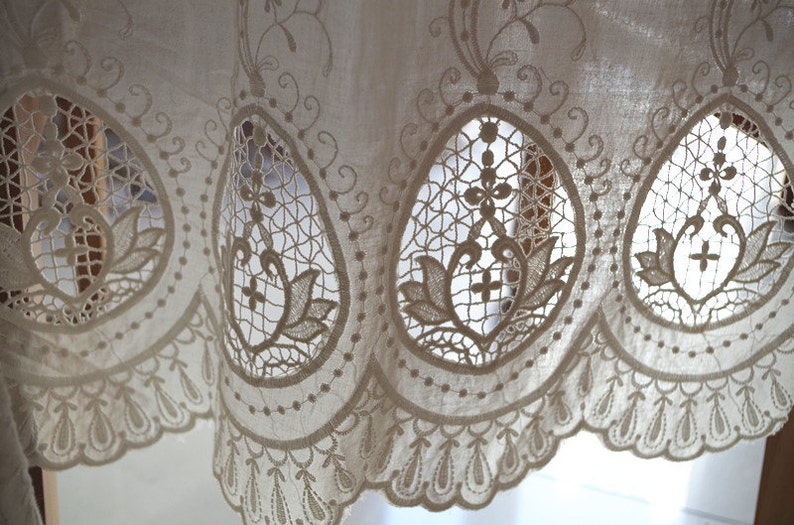off white natural cotton lace fabric with hollowed out floral pattern, cotton eyelet lace fabric image 3