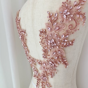 Peach rhinestone applique, crystal bodice patch, handcrafted rhinestone bead applique for couture and dance costume