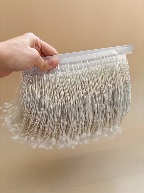 Silver bead Fringe trim for haute couture, dress, dance costume trim  5.9 inches