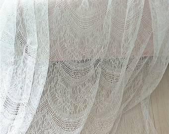 off white chantilly lace fabric with retro wave patterns, chevron lace fabric