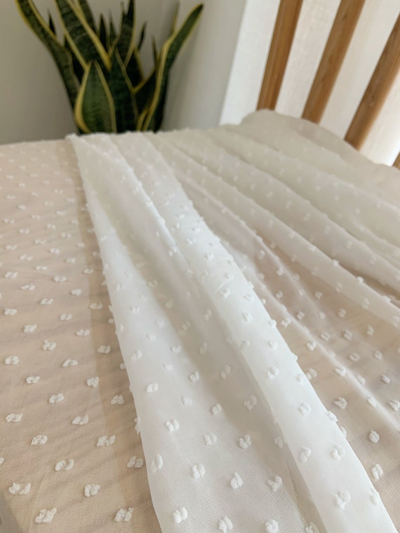 off white chiffon  fabric with 3d polka dots