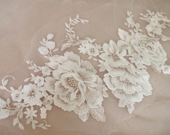 delicate embroidered lace applique, lace bodice for bridal dress, bridal lace applique, high end lace bodice, cotton lace applique