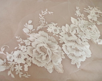 delicado aplique de encaje bordado, corpiño de encaje para vestido de novia, aplique de encaje de novia, corpiño de encaje de alta gama, aplique de encaje de algodón