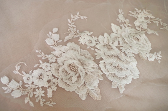 delicate embroidered lace applique, lace bodice for bridal dress, bridal lace applique, high end lace bodice, cotton lace applique