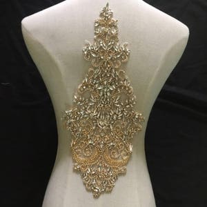 gold Rhinestone bodice applique, crystal applique, crystal bodice applique for wedding dress, deluxe bead applique bodice, new arrival