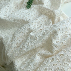 Cotton eyelet lace fabric with flowers cotton embroidered lace fabric