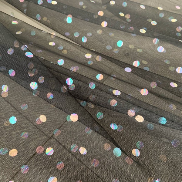 Black swiss tulle fabric with dazzling polka dots, sheer tulle with sparkle dots for costume, dance costume, wedding decors, party decors