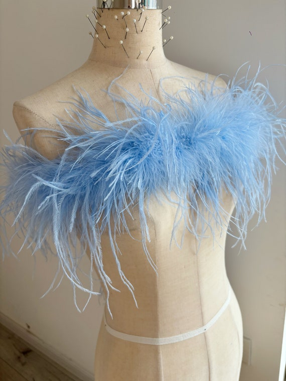 Light baby blue Feather boa for couture , extra puffy ostrich feather fringe trim for costume, dress up, Dance wear, couture
