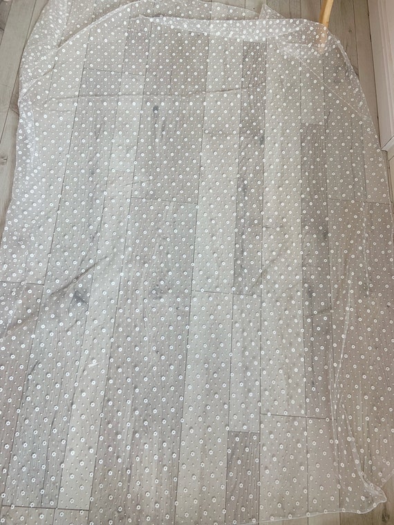 Off White Tulle Lace Fabric With Tiny Velvet Flowers and
