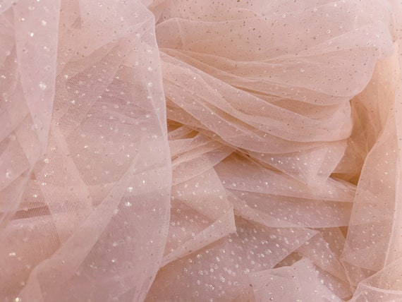 Peach blush tulle fabric with glitters for dress, costume, dance costume, sparkling galaxy tulle fabric #49