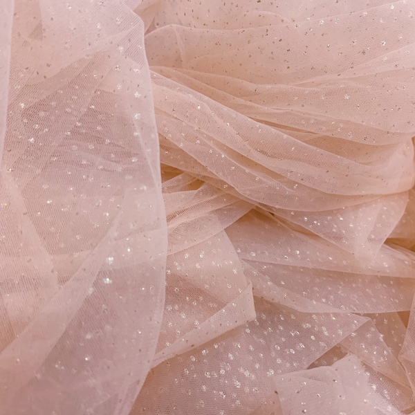 Tissu de tulle blush pêche avec paillettes pour robe, costume, costume de danse, tissu de tulle galaxie étincelant #49