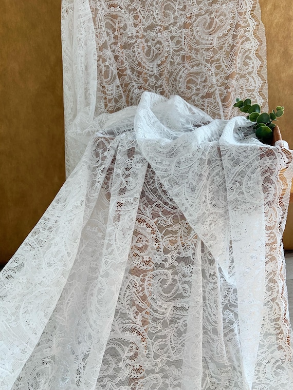2026 new White Chantilly lace fabric for wedding dress, veil, bridal robe, embroidered lace fabric