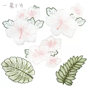 lace applique set, 3D heavy embroidered lace applique with 3D flowers, pink flower lace bodice applique set, flowers leaves applique set