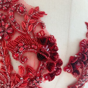 Red Rhinestone Applique With 3d Florals for Couture, Crystal Bodice ...