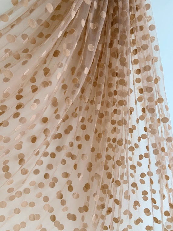 tan nude tulle Lace fabric with big polka dots, tulle mesh fabric with velvet dot, new arrival, hot selling
