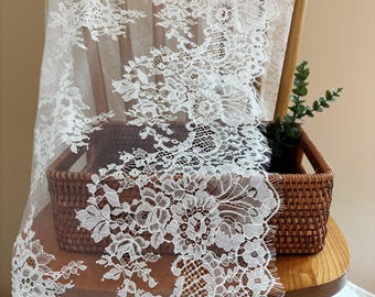 Soft White Chantilly lace fabric for wedding dress, bridal gowns, bridal robe veil
