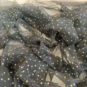 Black tulle fabric with gold polka dots, tulle with gold dots for costume, dance costume #51