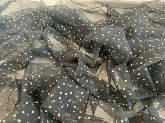 Black tulle fabric with gold polka dots, tulle with gold dots for costume, dance costume #51