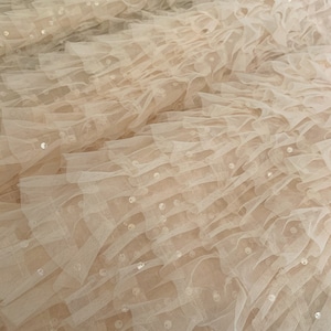 Beige ruffle Fabric for cake dress with sequins, frilled fabric for tutu dress