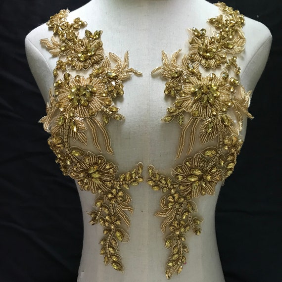 heavy bead motif applique, crafted bead motif bodice