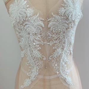 heavy bead Lace Applique for bridal dress, couture, heavy embroidered lace bodice with beads and sequins