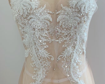 heavy bead Lace Applique for bridal dress, couture, heavy embroidered lace bodice with beads and sequins