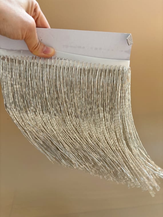 silver bead Fringe trim for haute couture, dance costume, party decors, bugle bead fringe trim