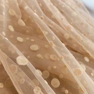 tan brown tulle Lace fabric with dots, tulle mesh fabric with velvet dot, new arrival, hot selling