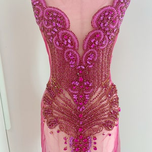 Fuchsia Rhinestone applique, rhinestone dress, crystal applique for couture, dress, costume, stage performance