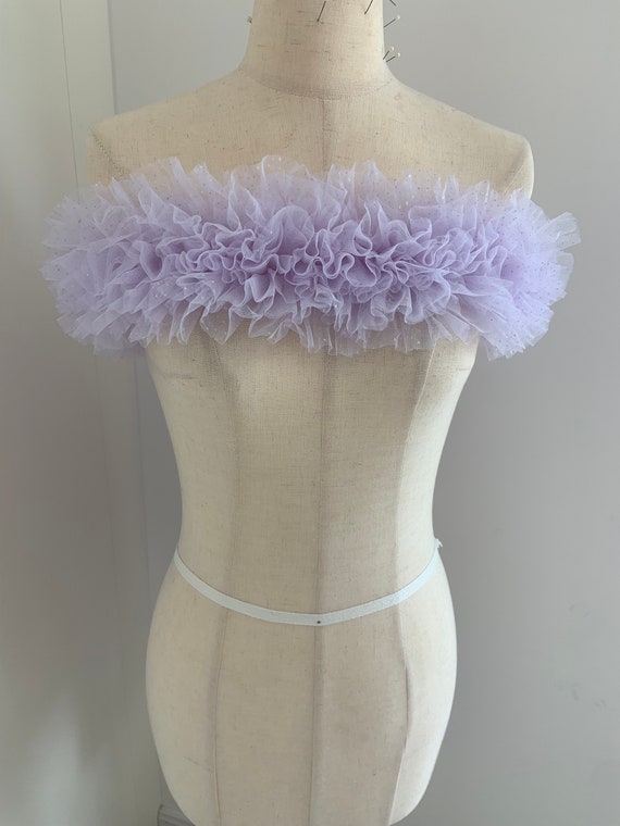 Light purple ruffles trim with glitters for tutu dress, frill trim for cake dress, pleated tulle trim, girl skirt dance wear
