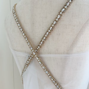 Gold thin Rhinestone Sash trim, crystal bead belt for wedding sash, dress strape, couture