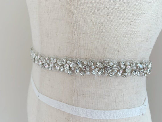 Rhinestone Sash trim, crystal sash applique, pearls and rhinestone belt, wedding sash, craft bridal sash supplies, bridal headband