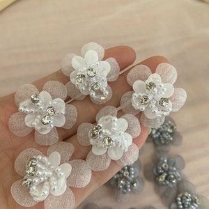 5pcs 3d florals applique, heavy bead petals with rhinestone, hand crafted flowers