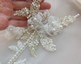 3d hand beadwork applique, 3d floral embroidery patch for dress alteration, millinery supplies