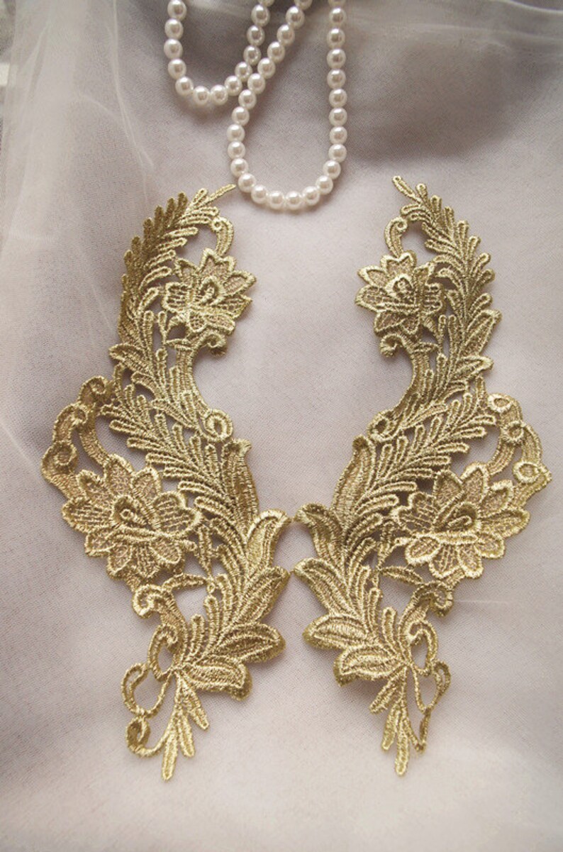 Gold lace applique by pairs metallic gold lace applique Etsy