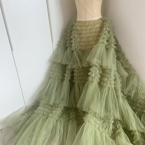 Moss Green ruffle Fabric with shimmer for cake dress, ruffles fabric for photography dress