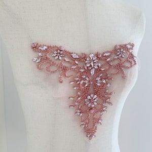Rosa Strass Ausschnitt, V-Ausschnitt, herzförmiger Ausschnitt, Strassapplikation für Kleid, Tanzkostüm, Strasssteinkette
