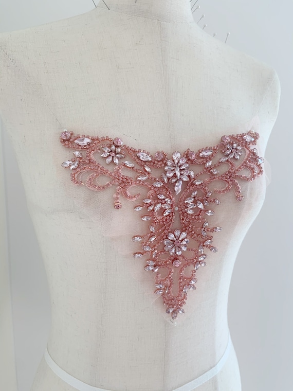Pink Rhinestone neckline, v neckline, rhinestone sweetheart neckline,  rhinestone applique for dress dance costume, rhinestone  necklace
