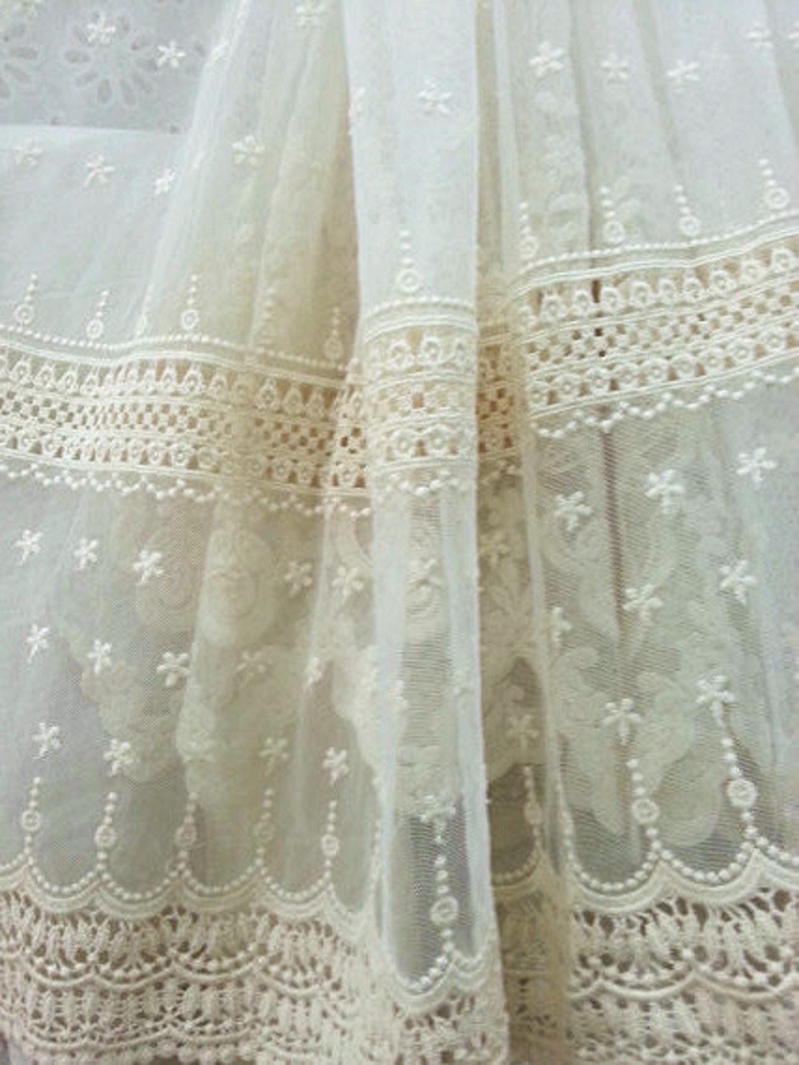 Ivory Lace Fabric Embroidered Tulle Lace Fabric Vintage Lace Etsy
