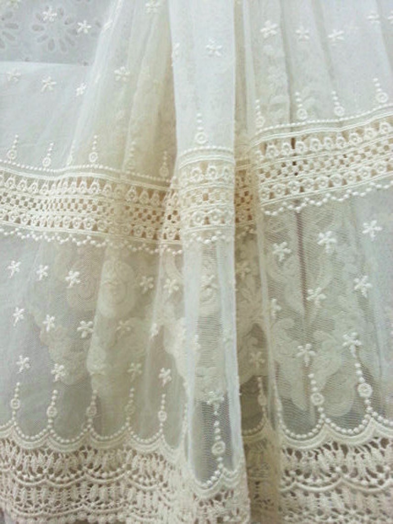 ivory Lace fabric, Embroidered tulle lace fabric, vintage lace fabric, antique style bridal lace, curtain fabric, tulle lace fabric ON SALE image 5