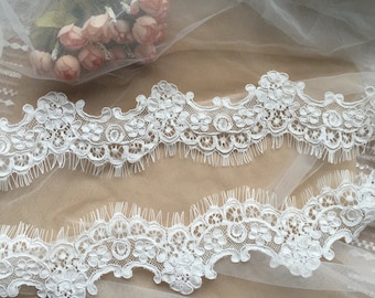 3 meters cord Lace trim with fringe, alencon Lace Trim with eyelash fringe, bridal lace trim, scalloped trim lace for bridal veil