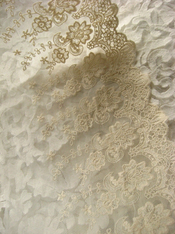 Ivory Lace Trim Embroiderd Lace With Retro Flowers Vintage - Etsy