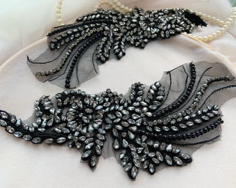 Black Rhinestone applique, black rhinestone patch