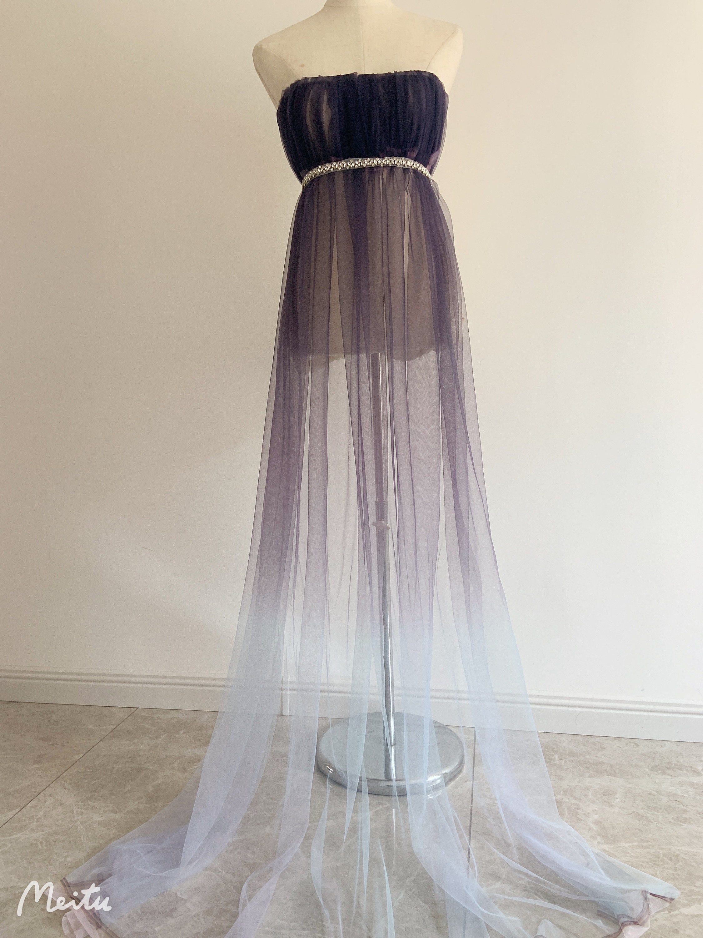 10 Yards Dip Dye Tulle Fabric, Tulle Fabric With Ombré Color Navy