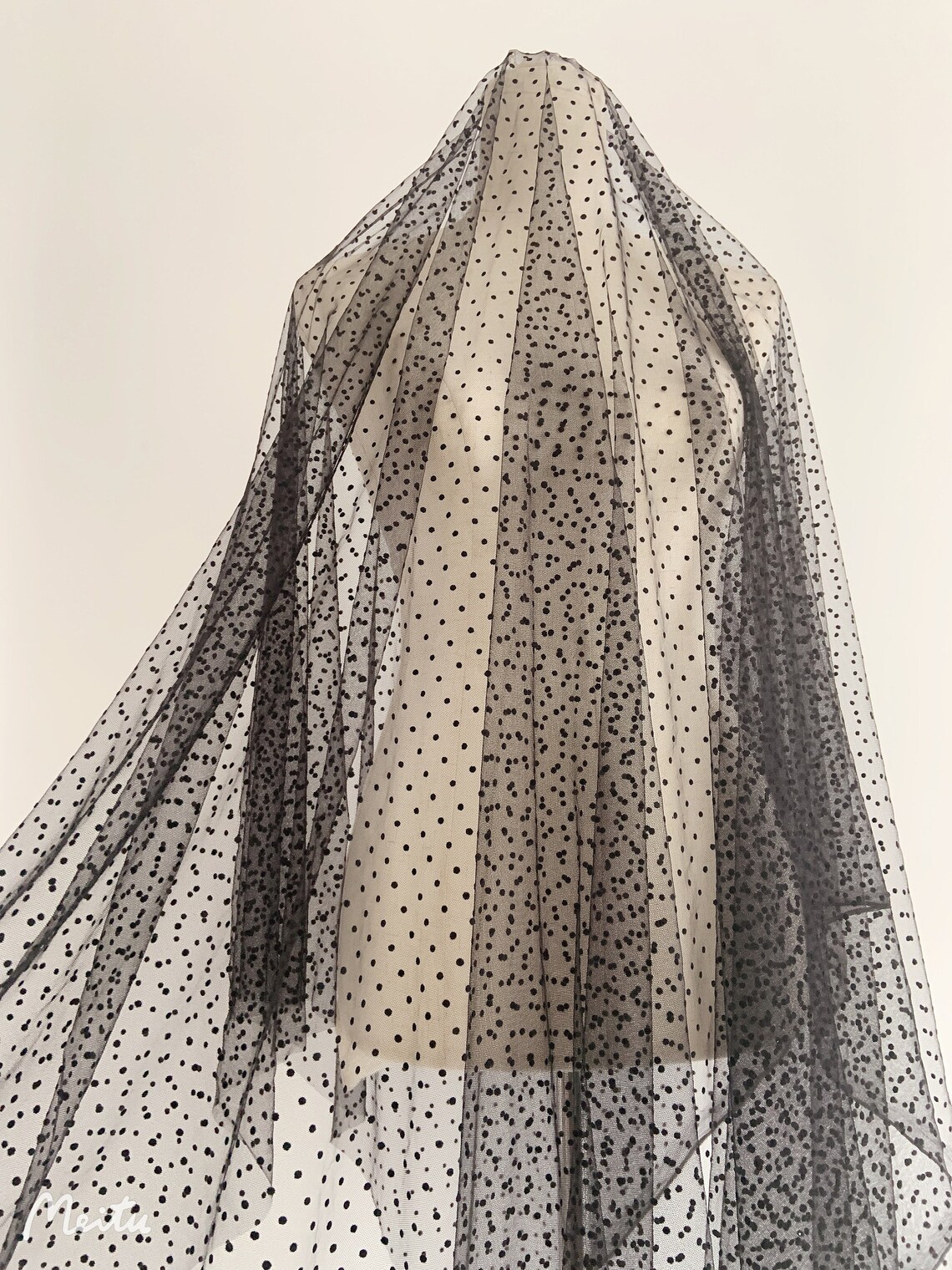 Black Velvet Polka Dots Tulle Fabric Flocking Polka Dotted Etsy New