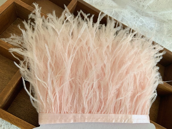 Blush pink Ostrich Feather Trimming Fringe Tassels Plume with Satin Ribbon for Dress Millinery Fascinators Crafts 5 yards lot