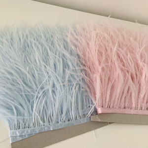 light blue light pink Ostrich Feather Fringe trim with Ribbon Tape